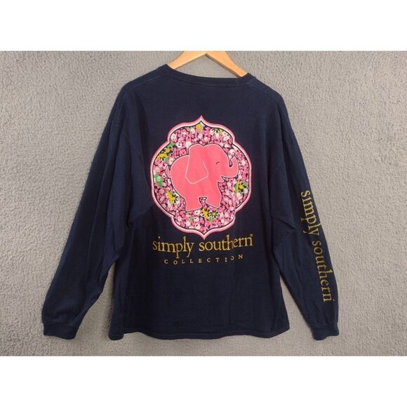 Simply Southern T-Shirt Small Elephant Long Sleeve Blue Pink Love Casual - Picture 1 of 10